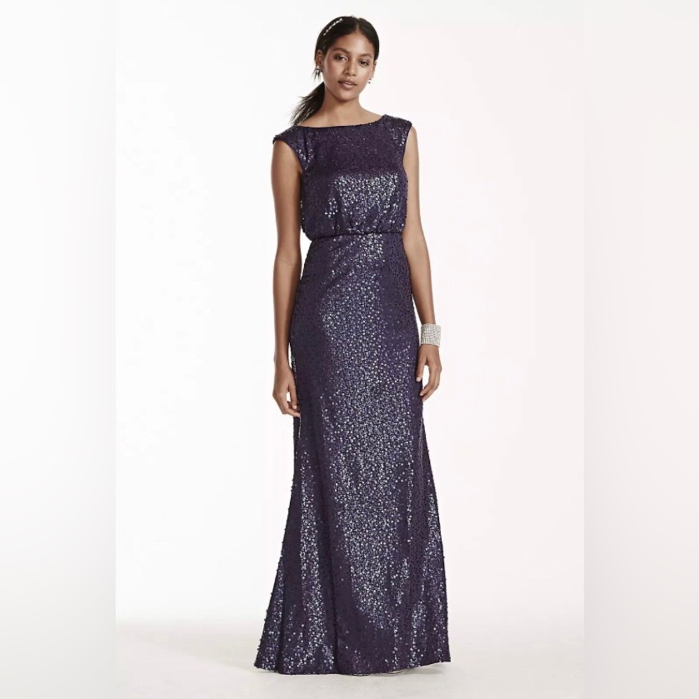 David's Bridal | NWT MATTE sequins deep navy blue wedding/special occasion sz M